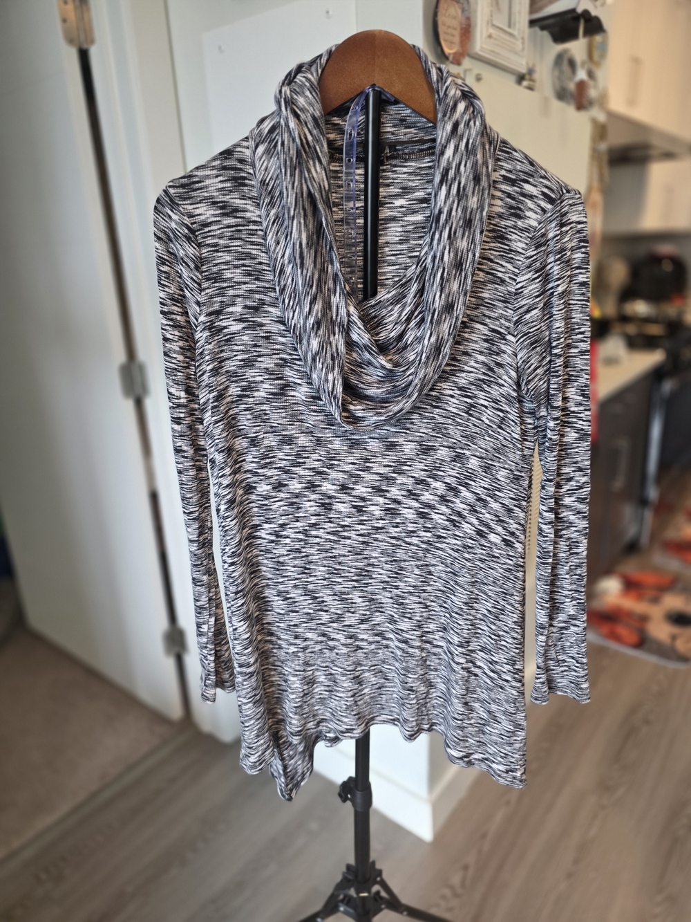 Cowl Neck Women’s Sweater - Black & White